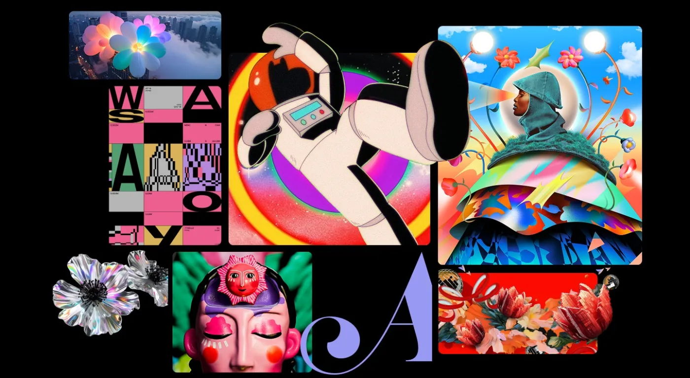 Collage of artwork made with Adobe Creative Cloud apps